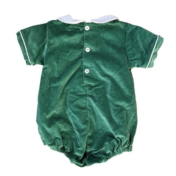 James & Lottie Boys 6M Green Corduroy Dressy Bubble Polka Dot Collar Holiday - Picture 2 of 4